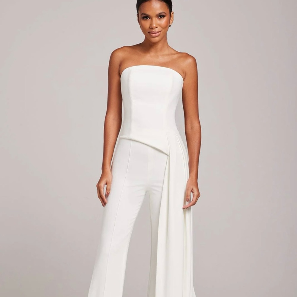 NADINE MERABI Elegant White Strapless top with bridal long maxi skirt